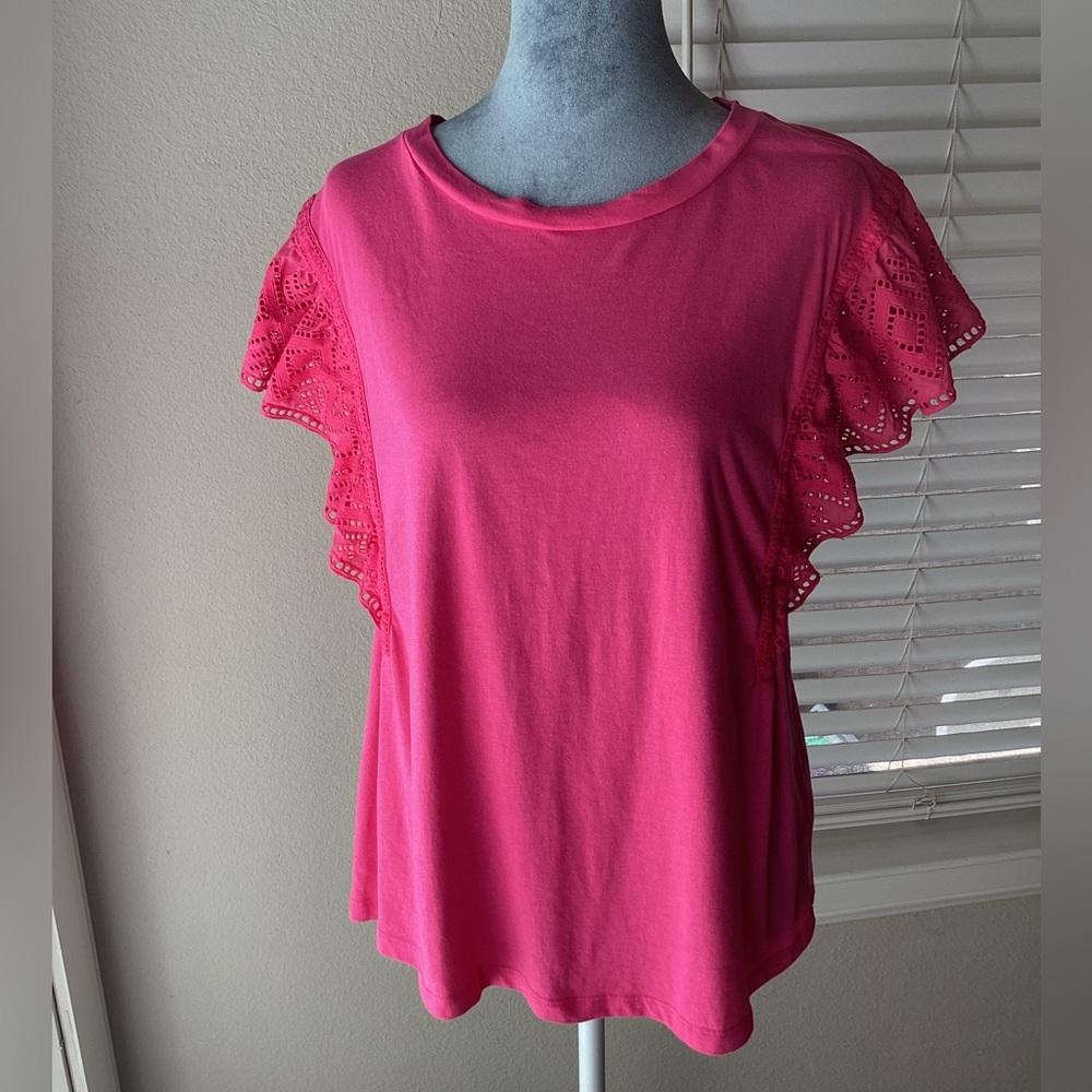 Banana Republic Hot Pink Eyelet Sleeve Top Size L